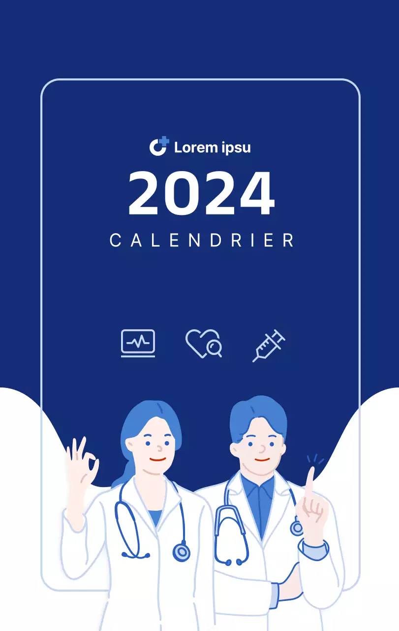 Calendrier simple avec des illustrations épurées en bleu