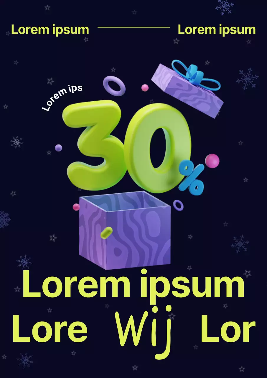 De winteruitverkoop heeft levendig gekleurde 3D-afbeeldingen, opvallende lettertypen en sneeuwvlokken.