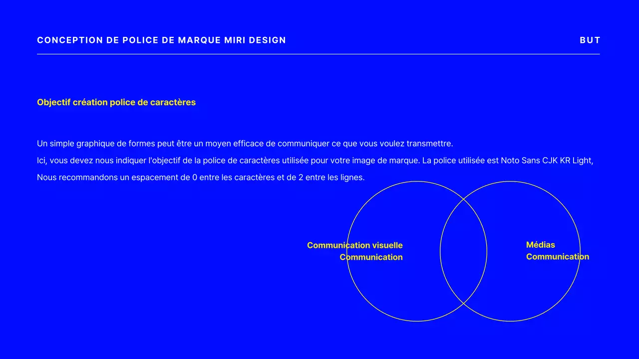 Une proposition de police de caractères simple en bleu.