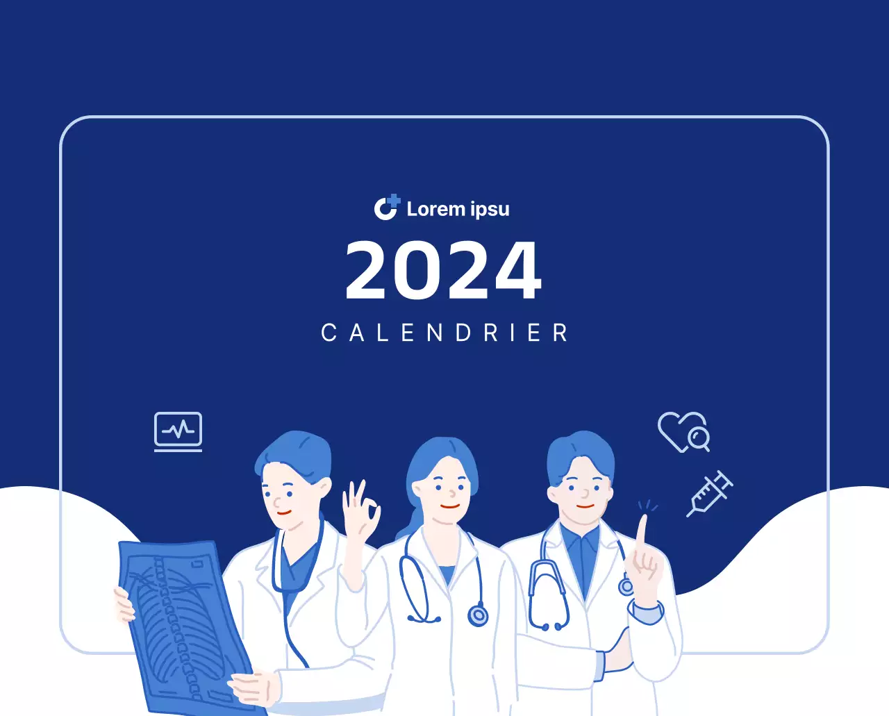 Calendrier simple avec des illustrations épurées en bleu