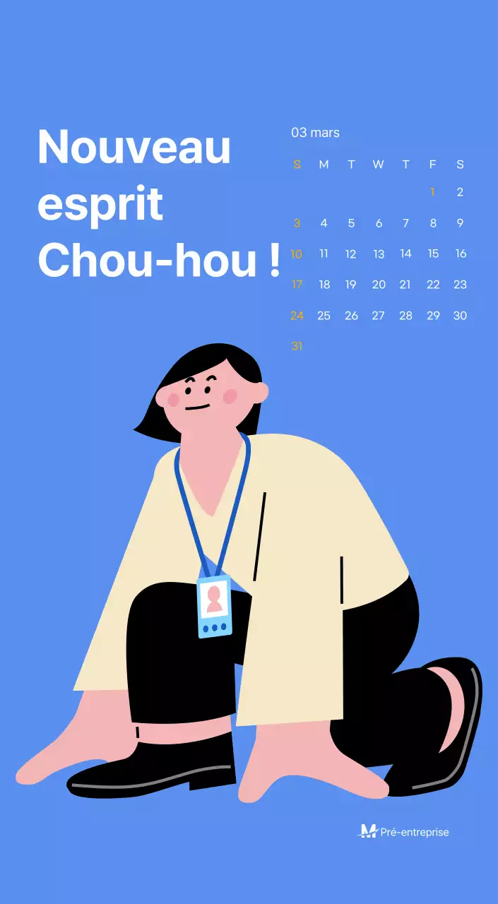 Calendrier de motivation avec des illustrations énergiques et des citations positives sur un fond bleu clair