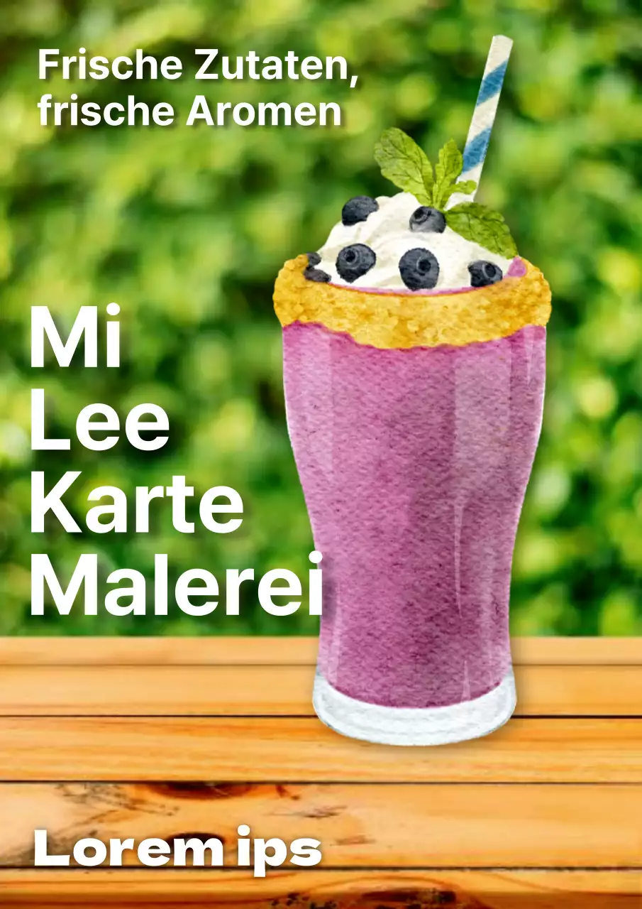 Werbung für ein minimalistisches Café-Menü in Lindgrün und Lila