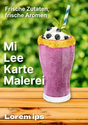 Werbung für ein minimalistisches Café-Menü in Lindgrün und Lila