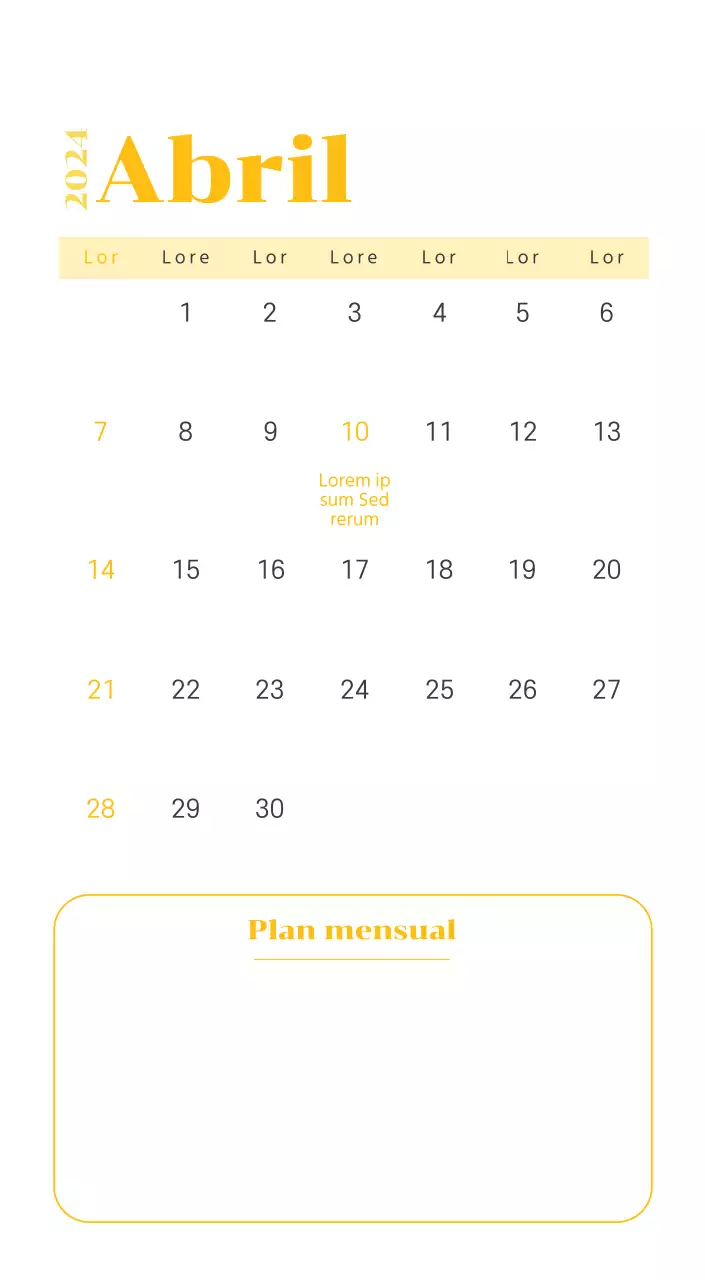 Calendario con ilustraciones juveniles sobre fondo amarillo y verde