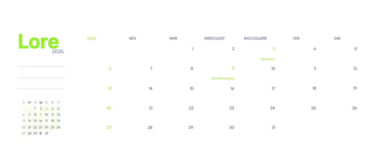 Calendario di lavoro con splendide illustrazioni