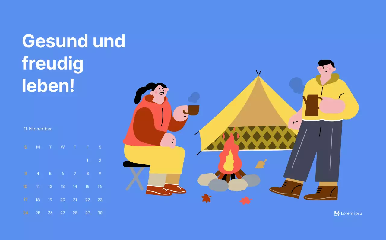 Motivationskalender mit energiegeladenen Illustrationen und positiven Zitaten auf hellblauem Hintergrund