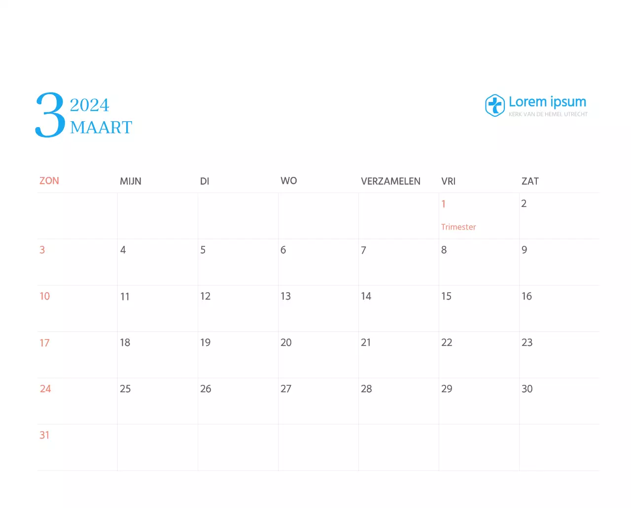 Blauw modern concept kerkkalender