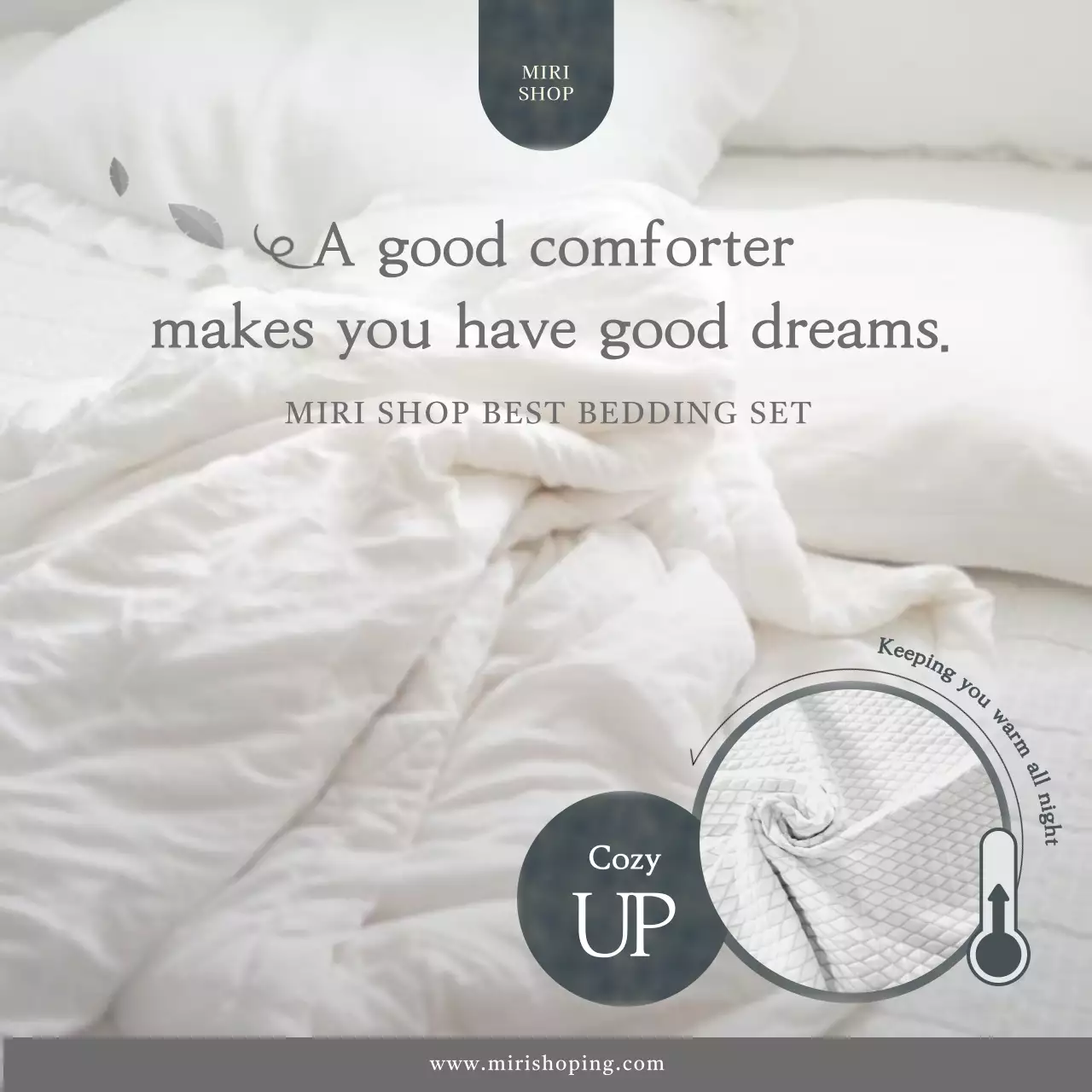 White Minimalist Bedding Promotion Social Media Post