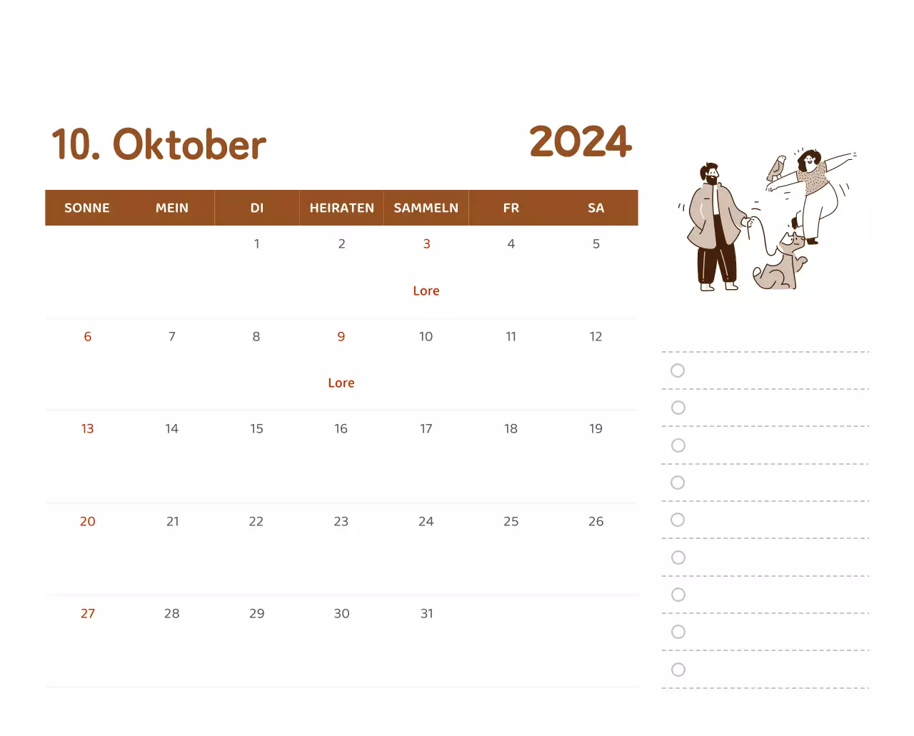 Ein Kalender mit farbenfrohen, emotionalen Illustrationen