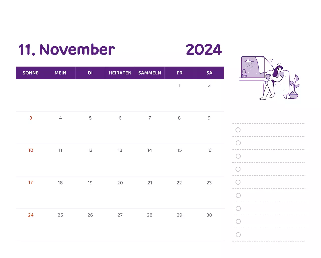 Ein Kalender mit farbenfrohen, emotionalen Illustrationen