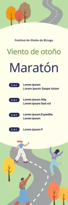 Pancarta para un maratón de otoño con personajes femeninos en la carretera.