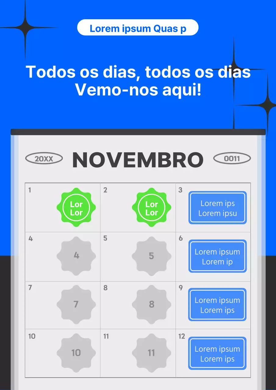 Promover um evento simples de controlo de presenças em azul e chartreuse
