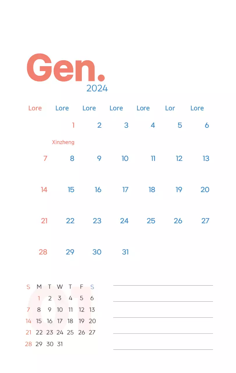 Calendario di lavoro con splendide illustrazioni