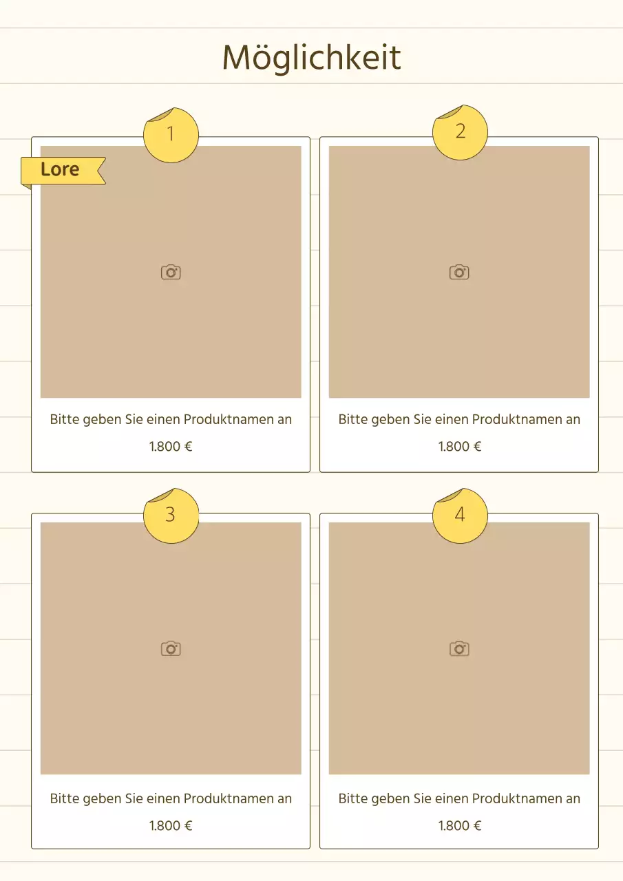 Eine einfache Storytelling-Produktpräsentation in Gelb und Beige