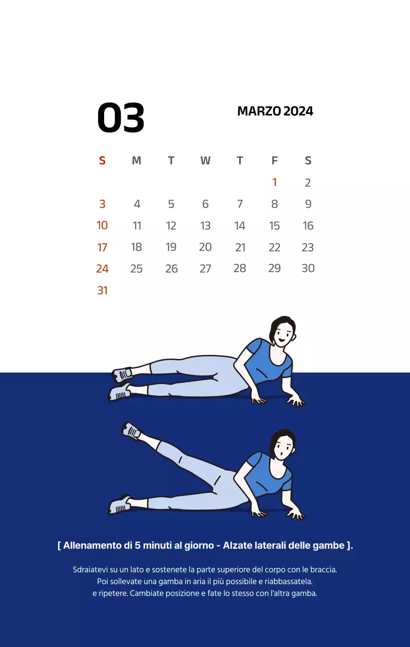 Calendario semplice con illustrazioni pulite in blu