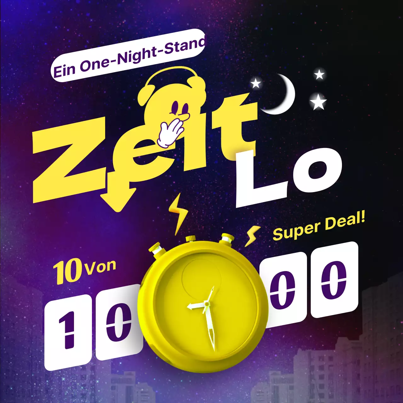 Förderung eines kitschigen, gelb-violetten Nachtverkaufs