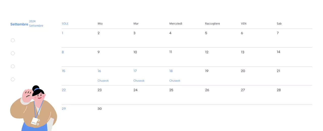 Calendario motivazionale con illustrazioni energetiche e citazioni positive su sfondo azzurro