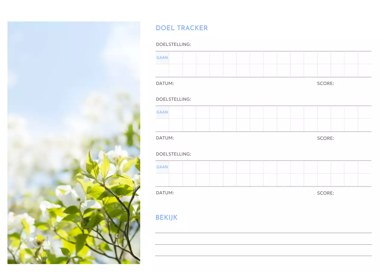 Goal tracker kalender met een vleugje blauw