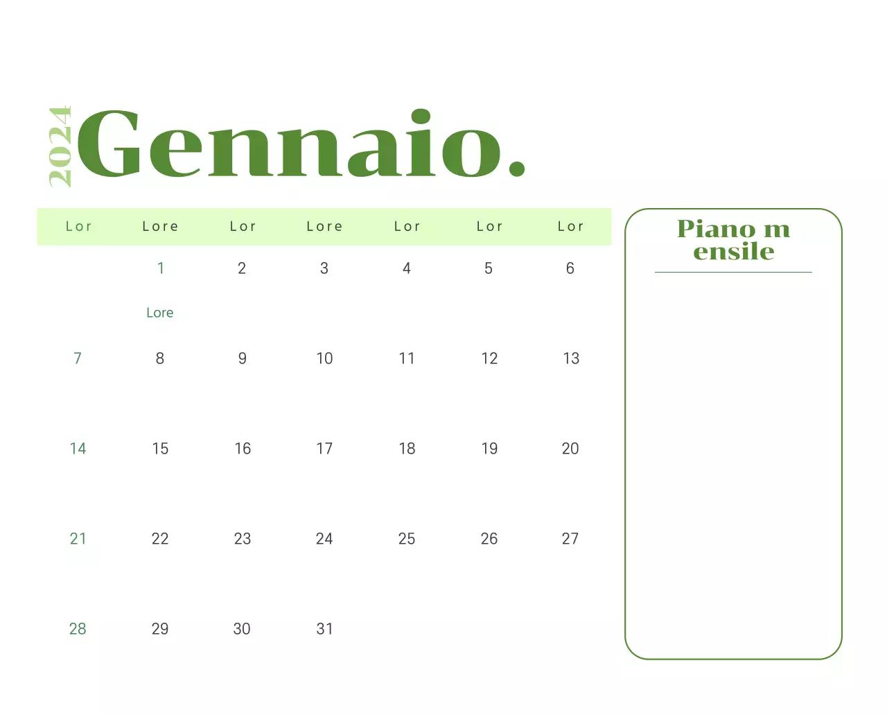 Calendario con illustrazioni giovanili su sfondo giallo e verde