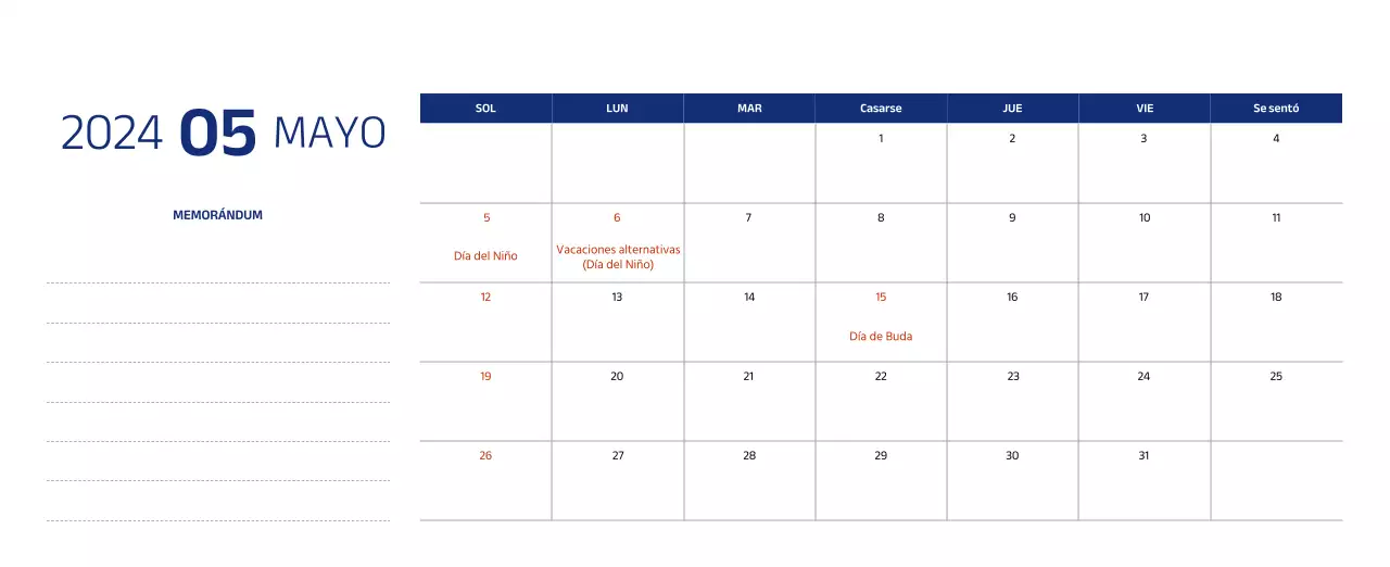 Calendario sencillo con ilustraciones limpias en azul