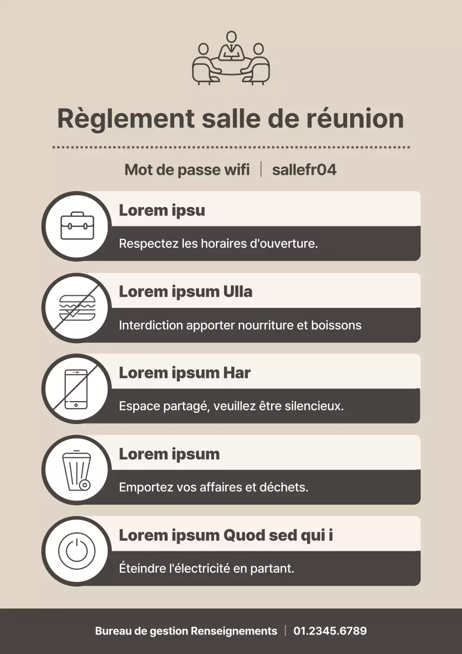 Guide des règles simples de la salle de réunion beige et ivoire