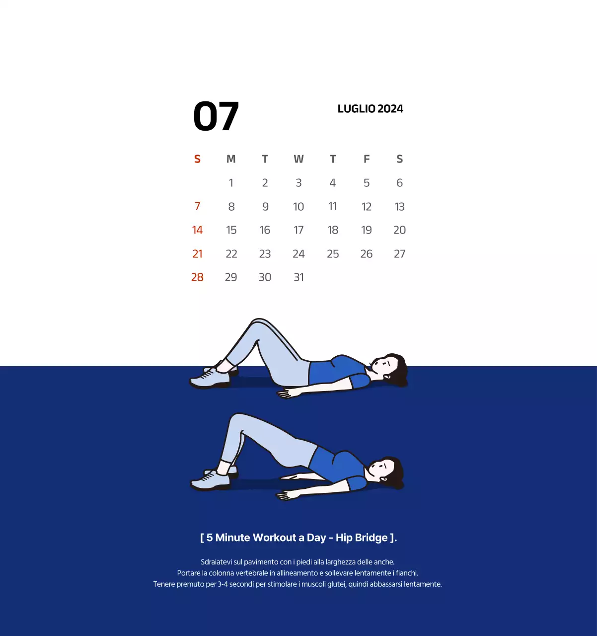 Calendario semplice con illustrazioni pulite in blu