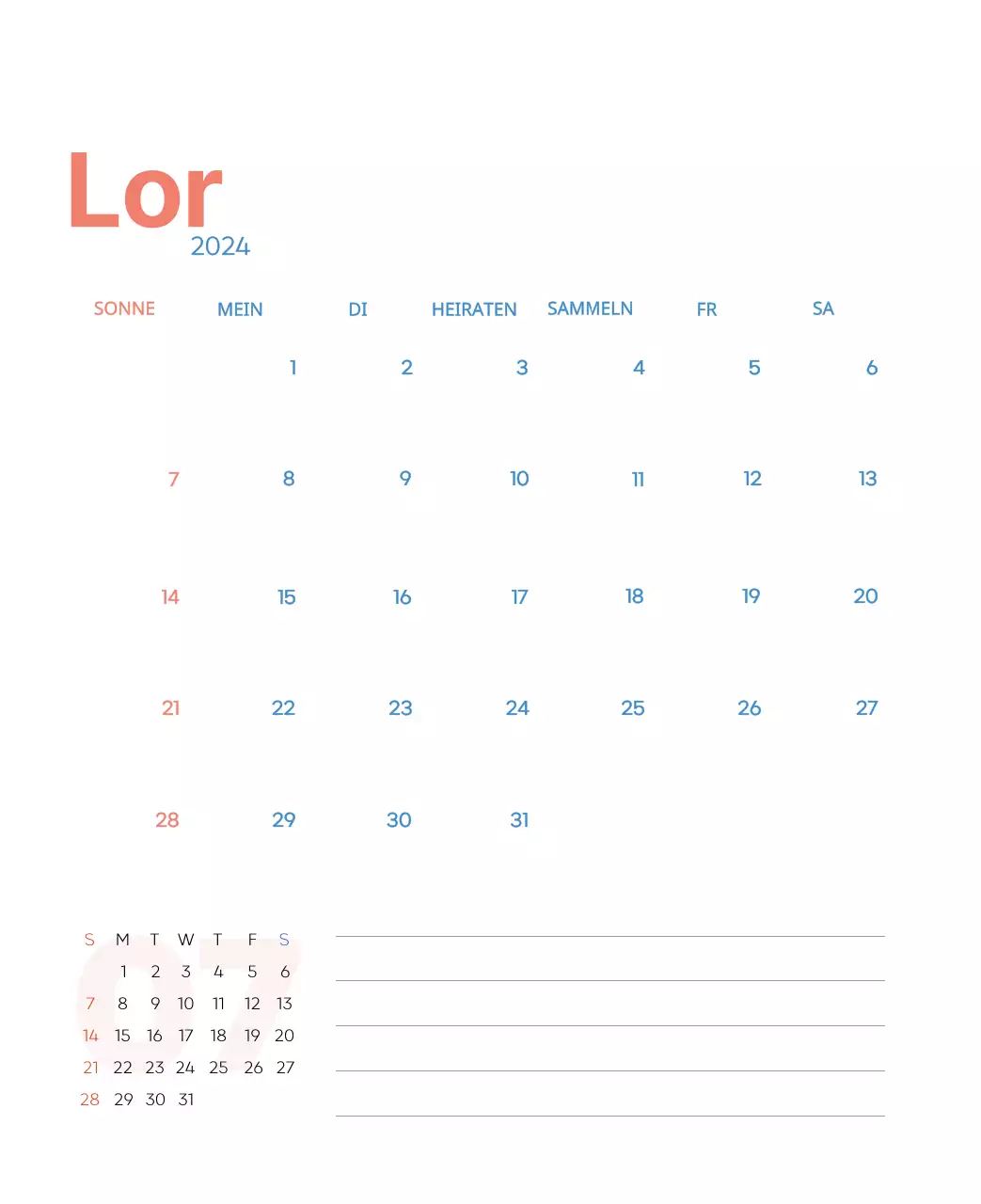 Arbeitskalender mit schönen Illustrationen