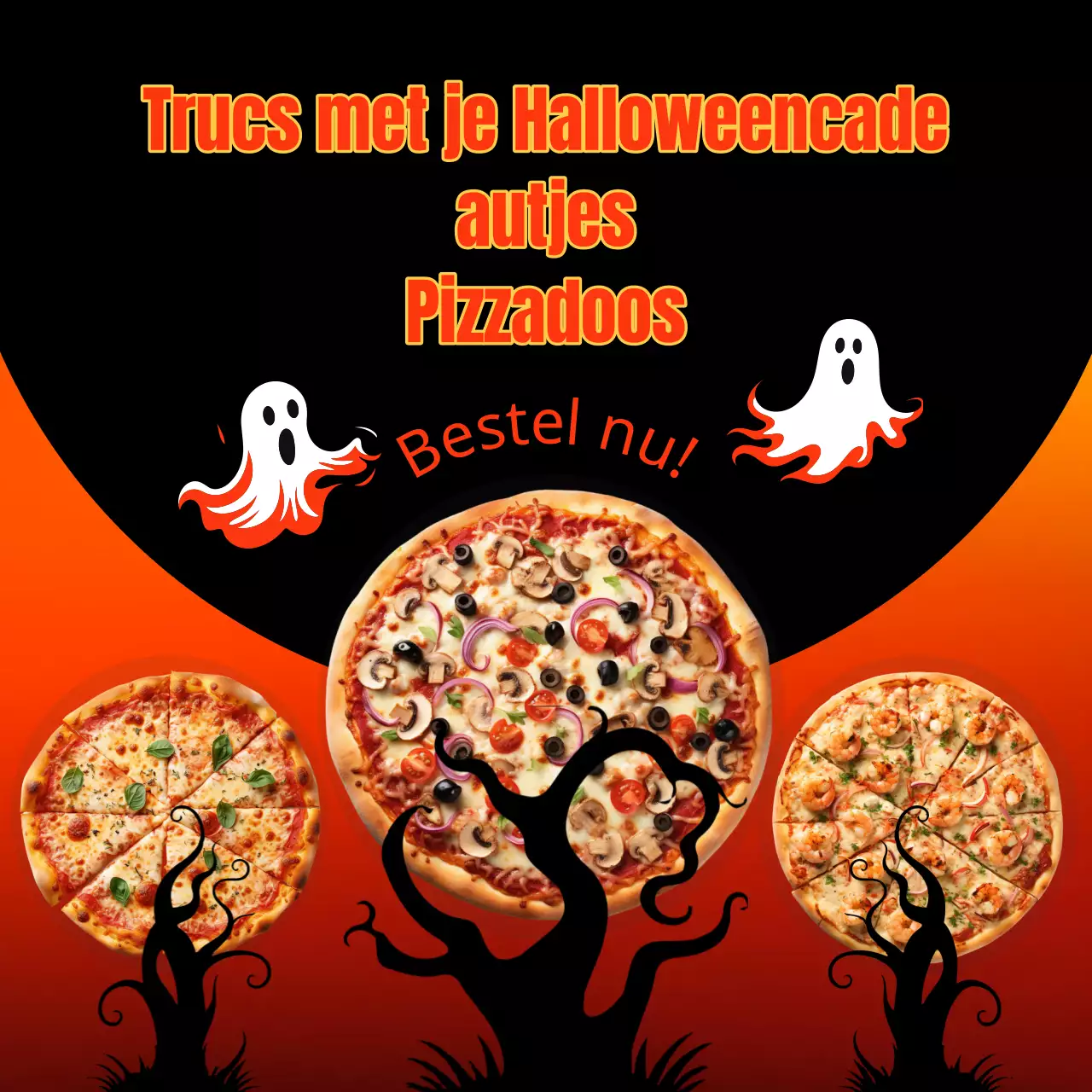 Kitscherige Halloween-verkoopadvertentie in oranje en zwart