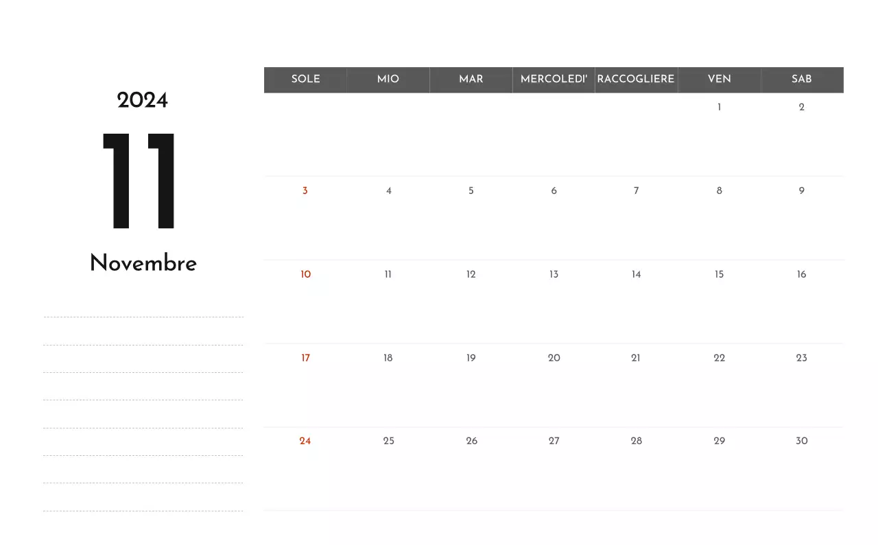 Un semplice calendario aziendale in grigio