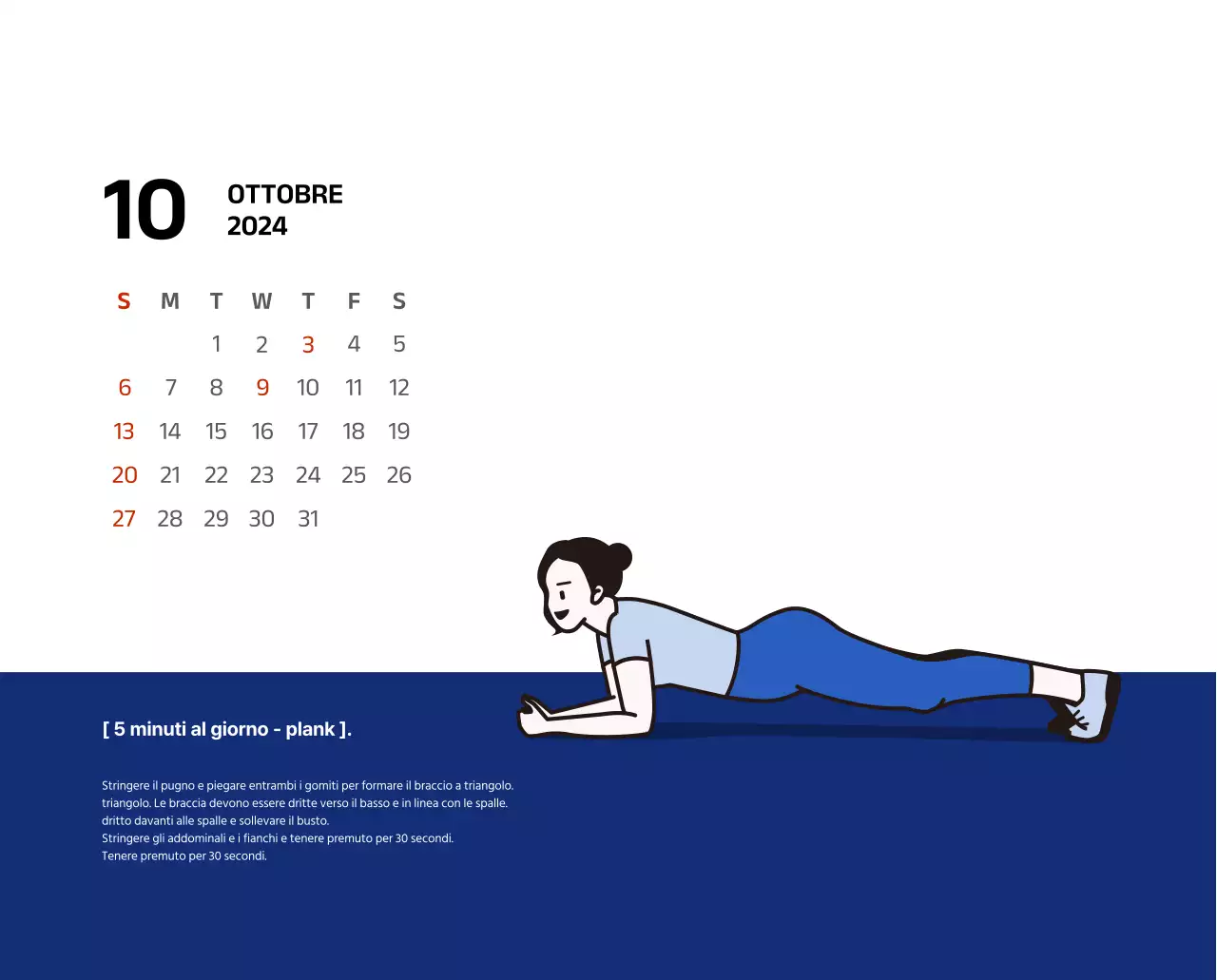 Calendario semplice con illustrazioni pulite in blu