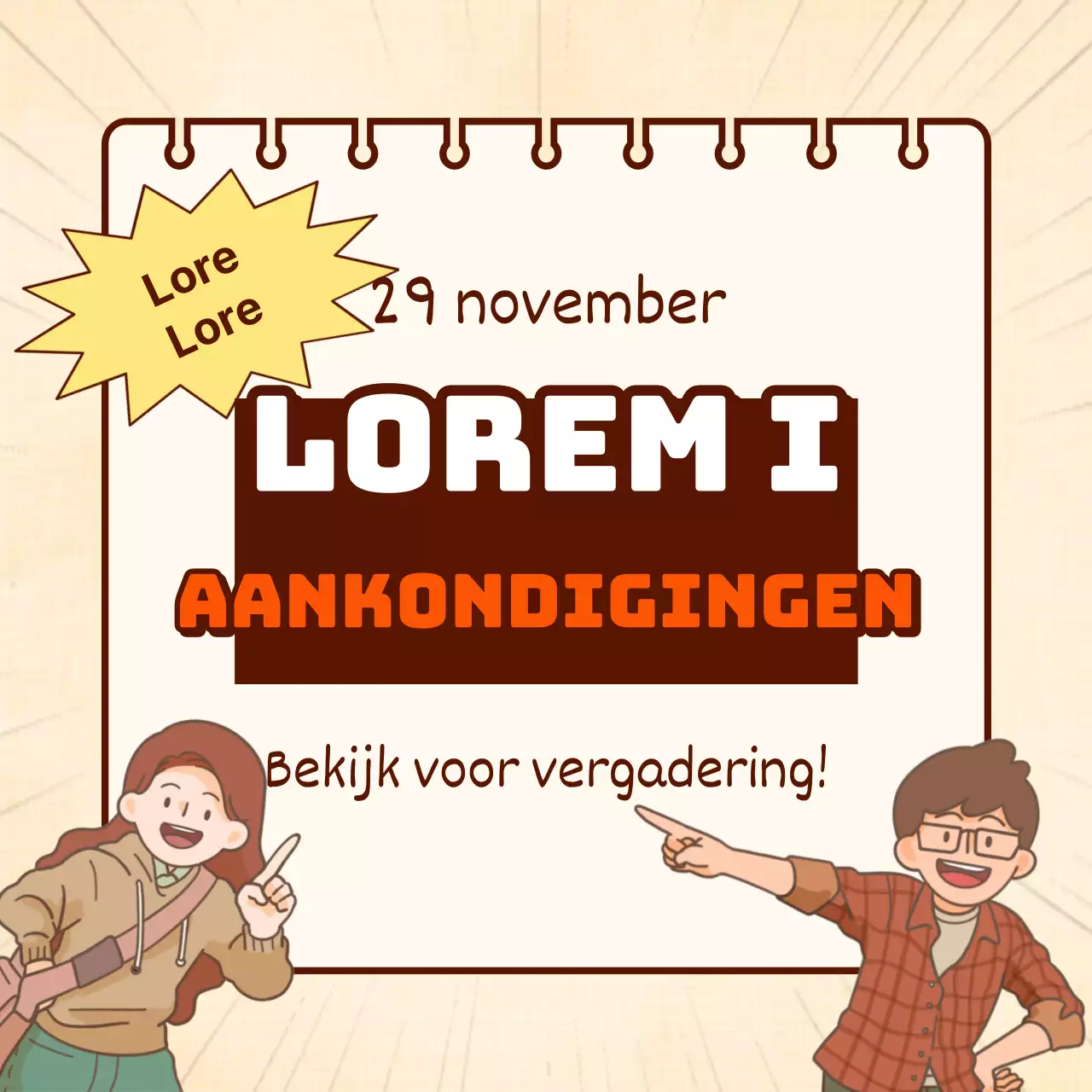 Oranje en beige retro aankondiging clubbijeenkomst