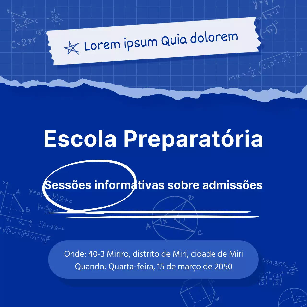 Promover uma feira de admissão simples em azul e azul-marinho