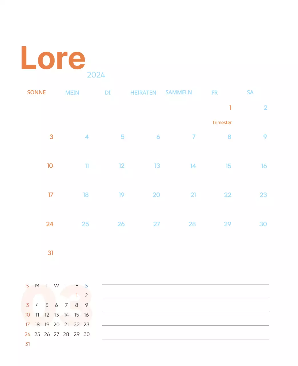 Arbeitskalender mit schönen Illustrationen