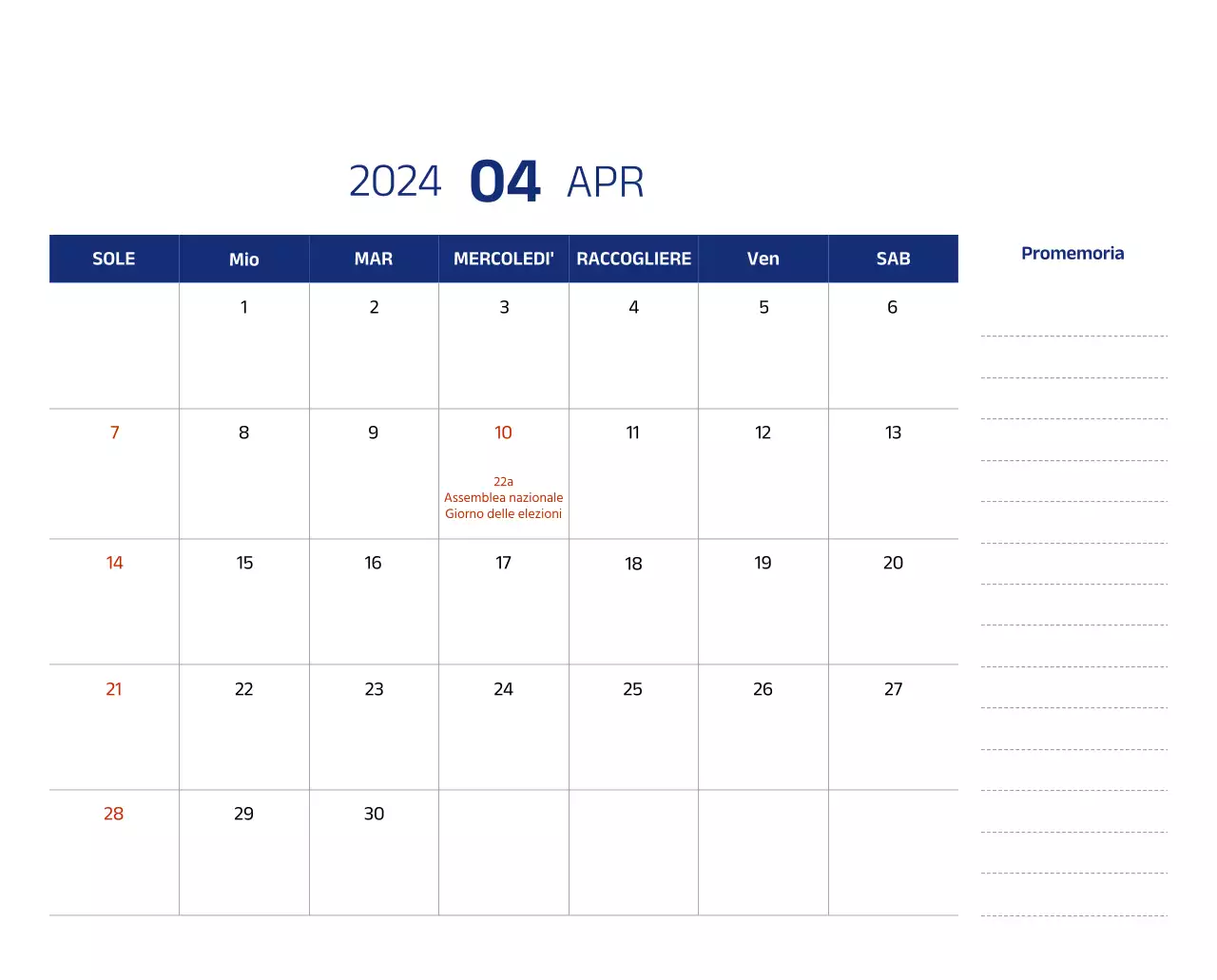 Calendario semplice con illustrazioni pulite in blu