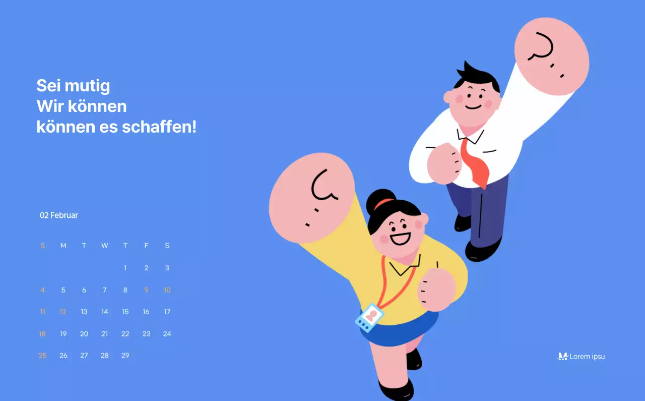 Motivationskalender mit energiegeladenen Illustrationen und positiven Zitaten auf hellblauem Hintergrund