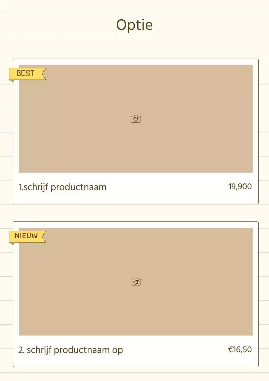 Een eenvoudig verhalend productpraatje in geel en beige