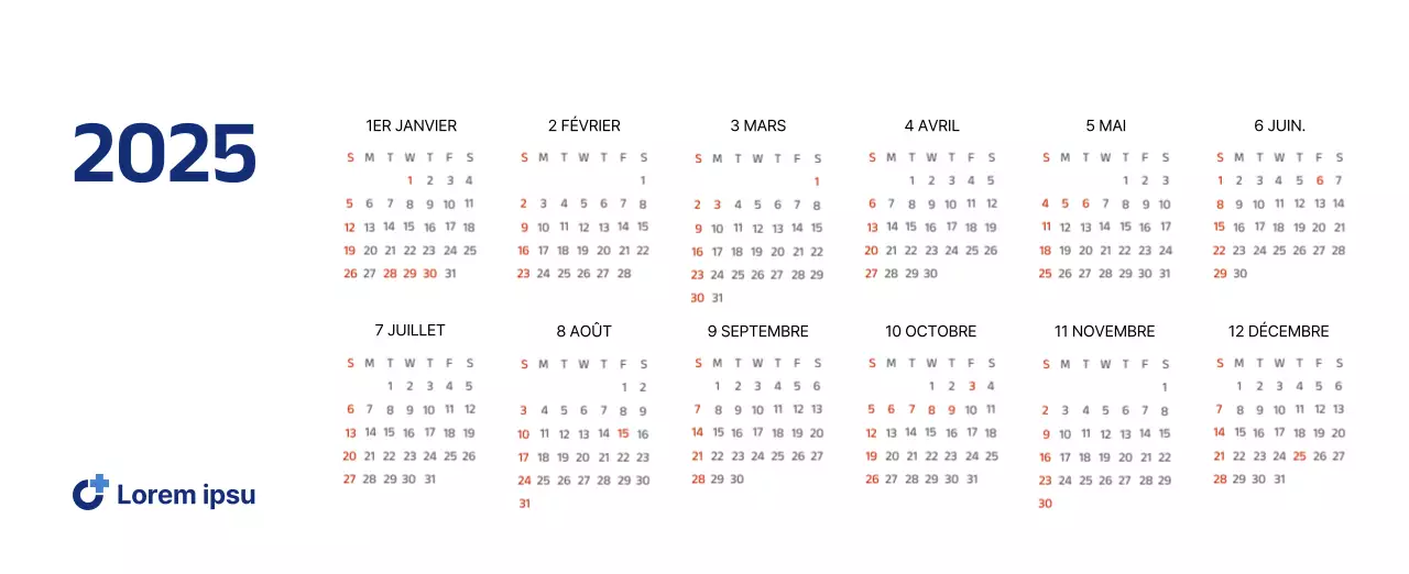 Calendrier simple avec des illustrations épurées en bleu
