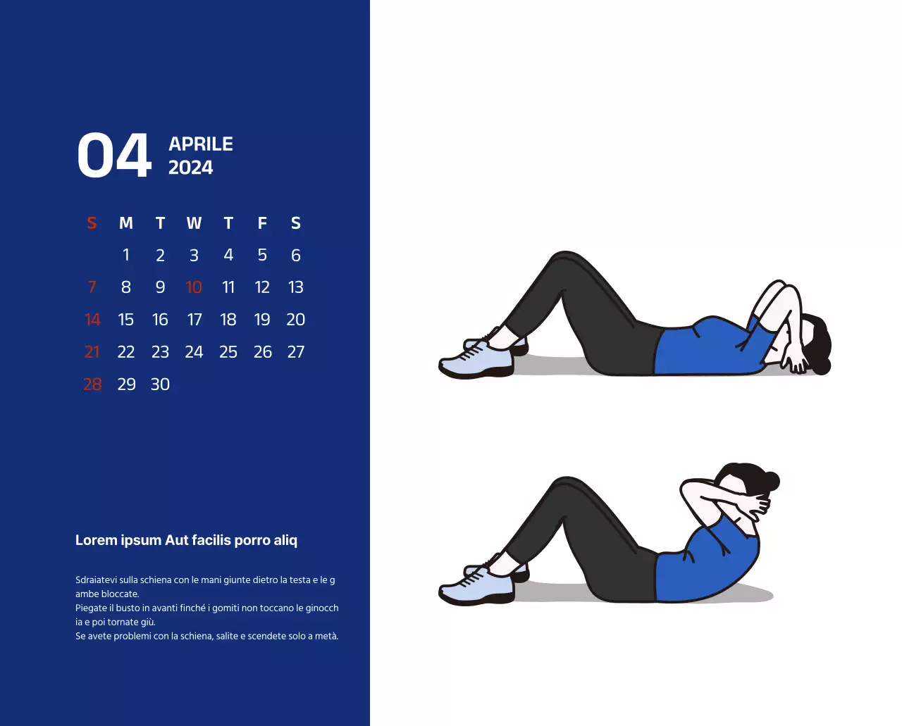 Calendario semplice con illustrazioni pulite in blu