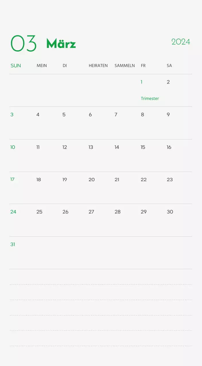Ein Kalender mit einem Bild eines Welpen und einer niedlichen Botschaft in grünen Akzenten