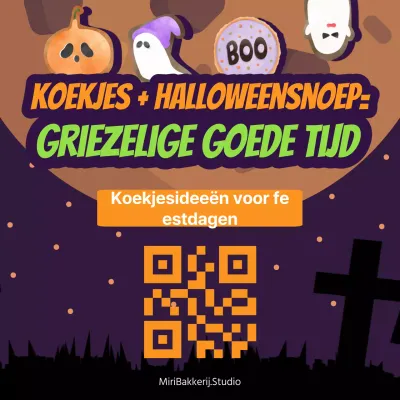 Fantastische Halloween koekjesadvertentie in paars en oranje