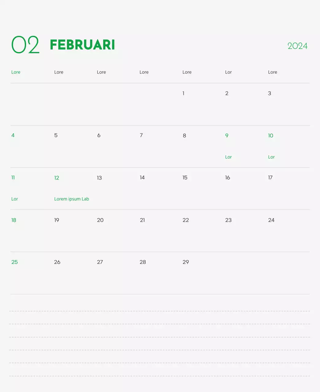 Een kalender met een afbeelding van een puppy en een schattige boodschap in groene accenten