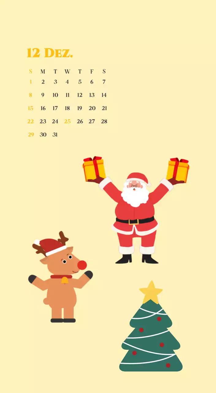 Kalender mit Jugendillustrationen auf gelbem und grünem Hintergrund