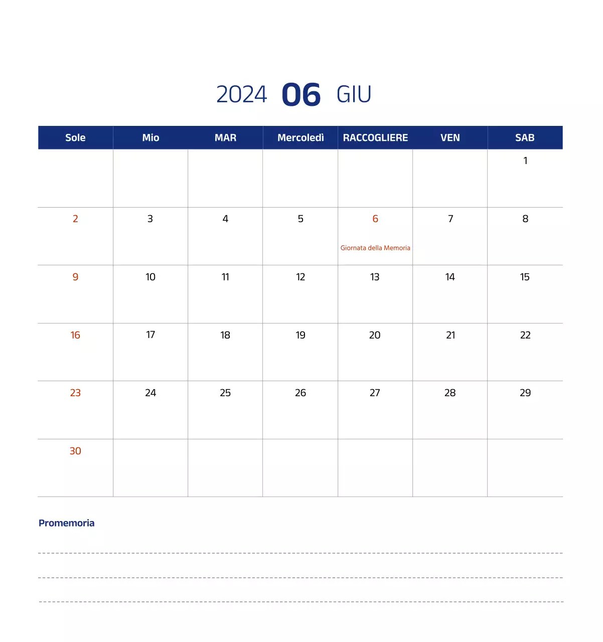 Calendario semplice con illustrazioni pulite in blu