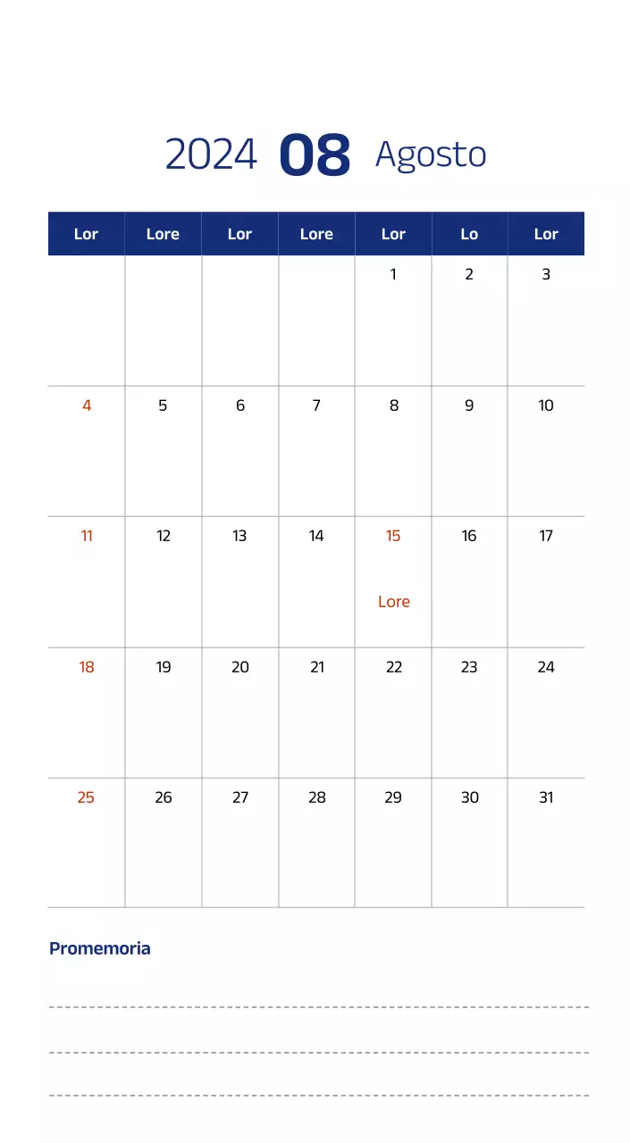 Calendario semplice con illustrazioni pulite in blu
