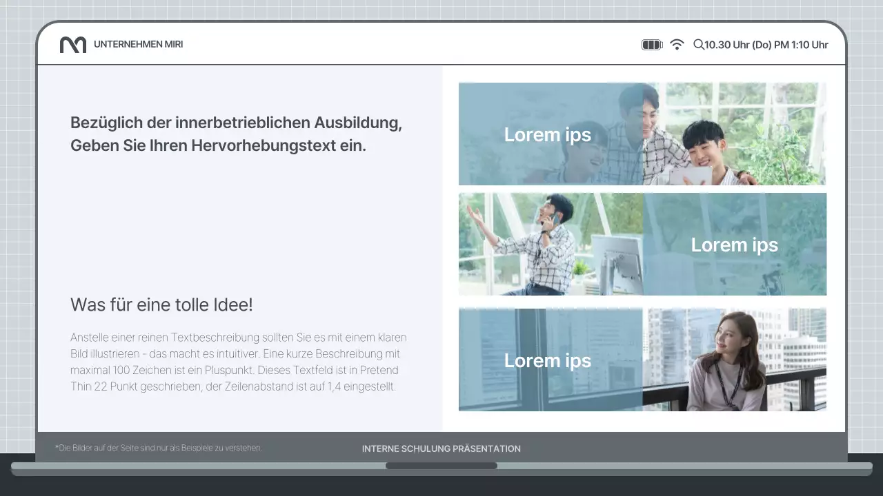 Einfache interne Schulungspräsentation in Hellblau und Grau