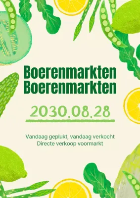 Inhoud voor de boerenmarkt met een groene, getekende illustratie