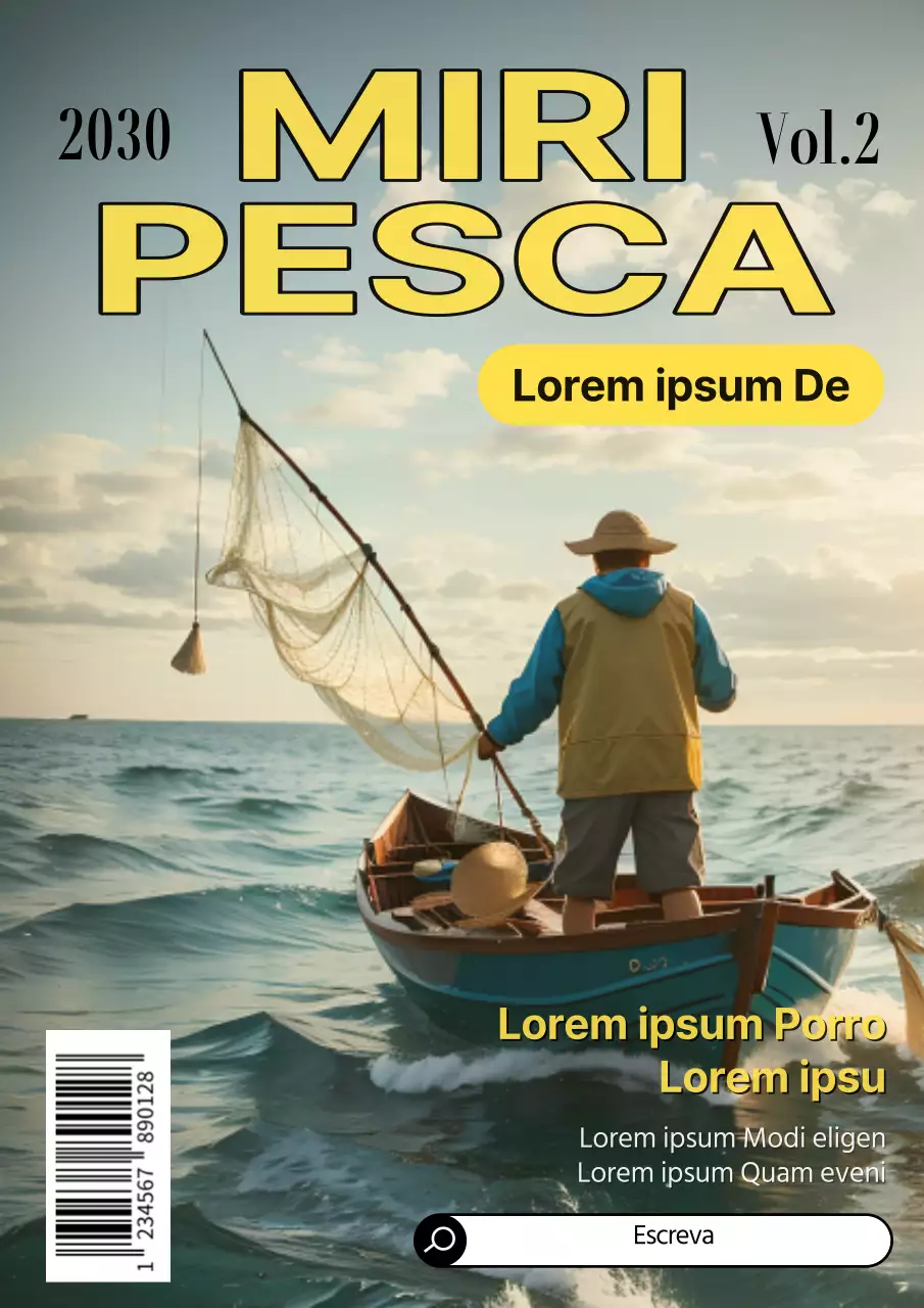Revista mensal de pesca moderna em amarelo e azul claro