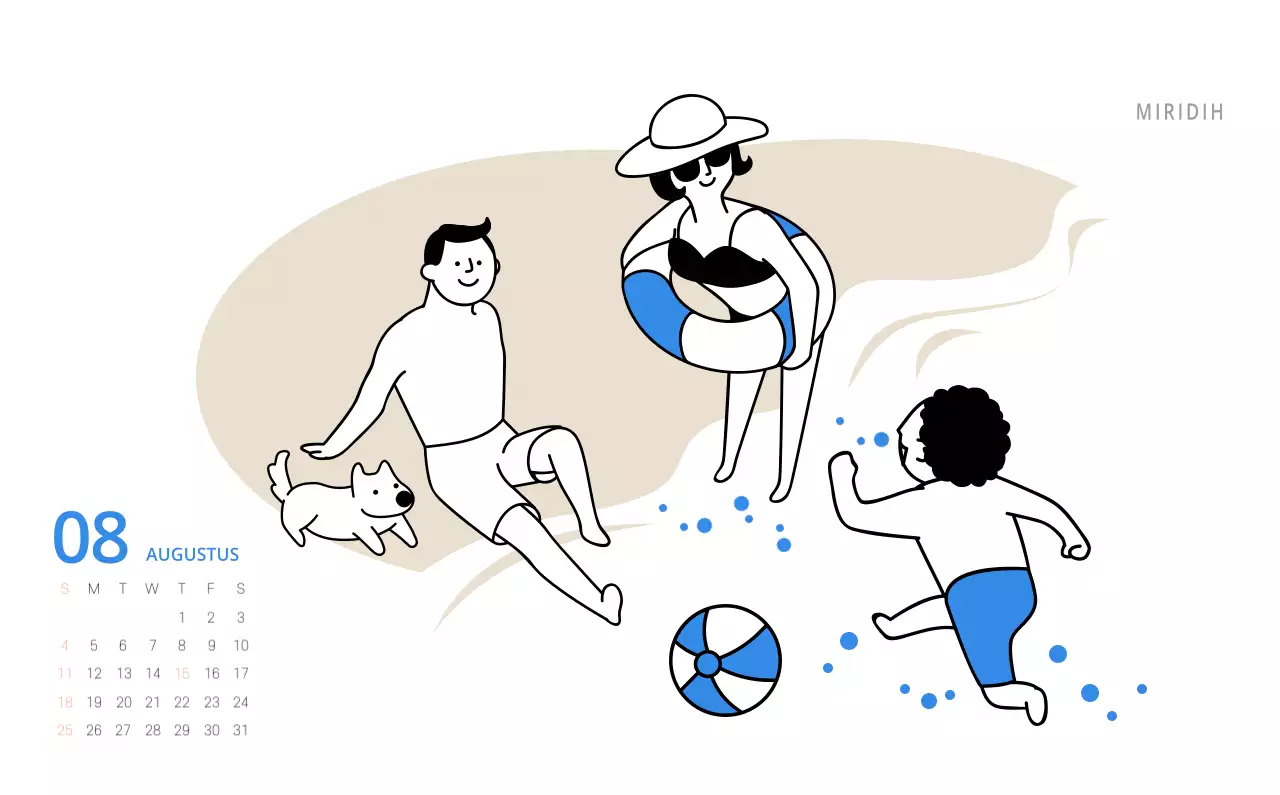 Schattige geïllustreerde groene bureaukalender met familiethema