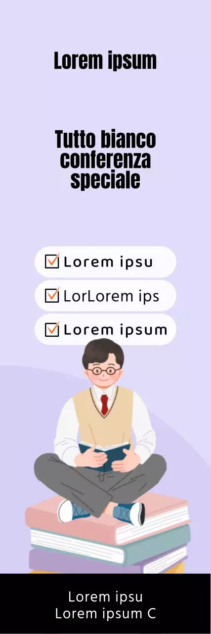 Promozione scolastica con illustrazione di uno studente che studia su uno sfondo color malva