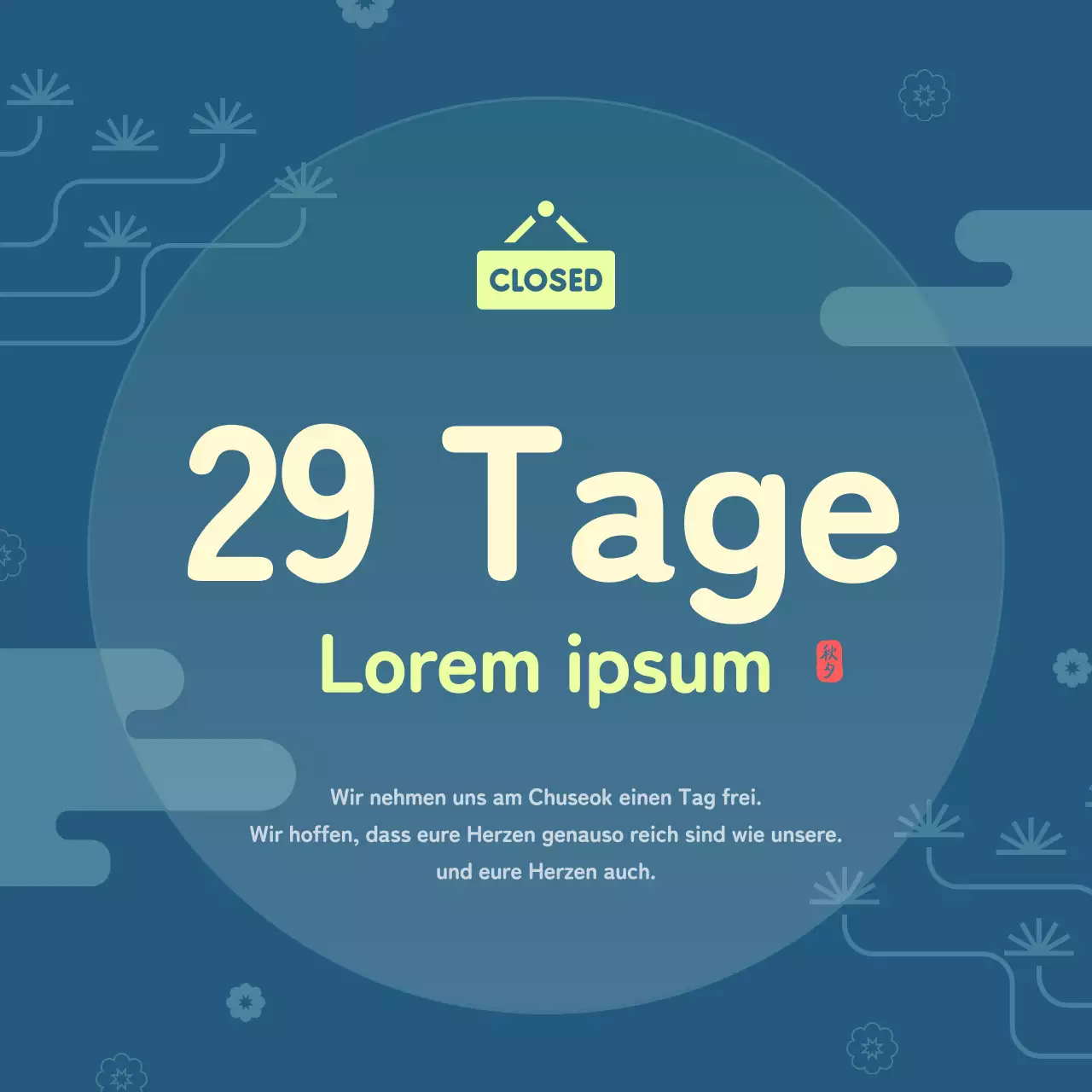 Chuseok-Ankündigung in traditionellem Muster mit Chartreuse-Akzenten